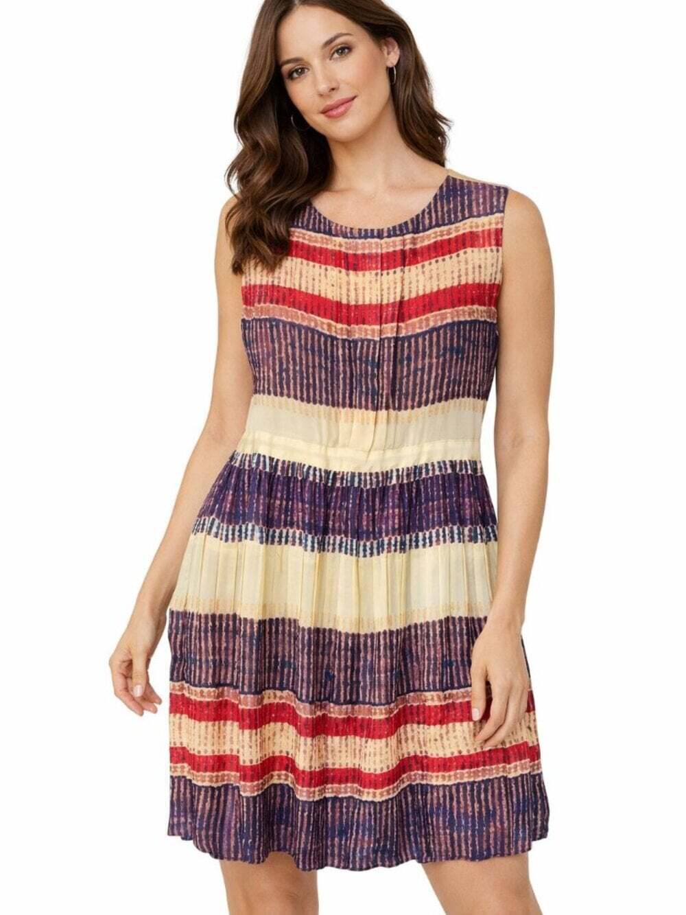 RACHEL Rachel Roy Pleated Mini Dress Cream Navy Red Sleeveless Size 10